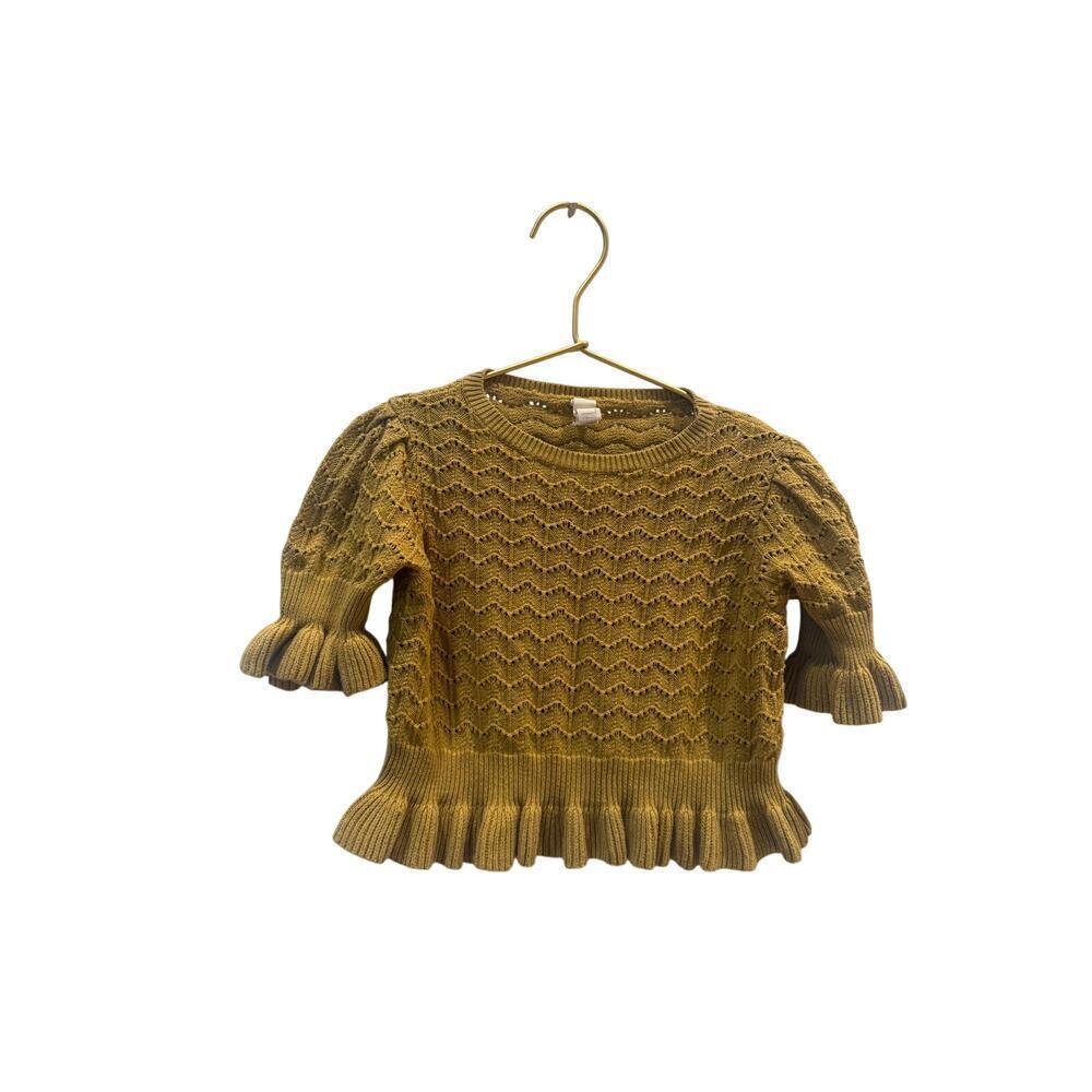 Liluu kids charming ruffle knit gold blouse organic cotton sz 4